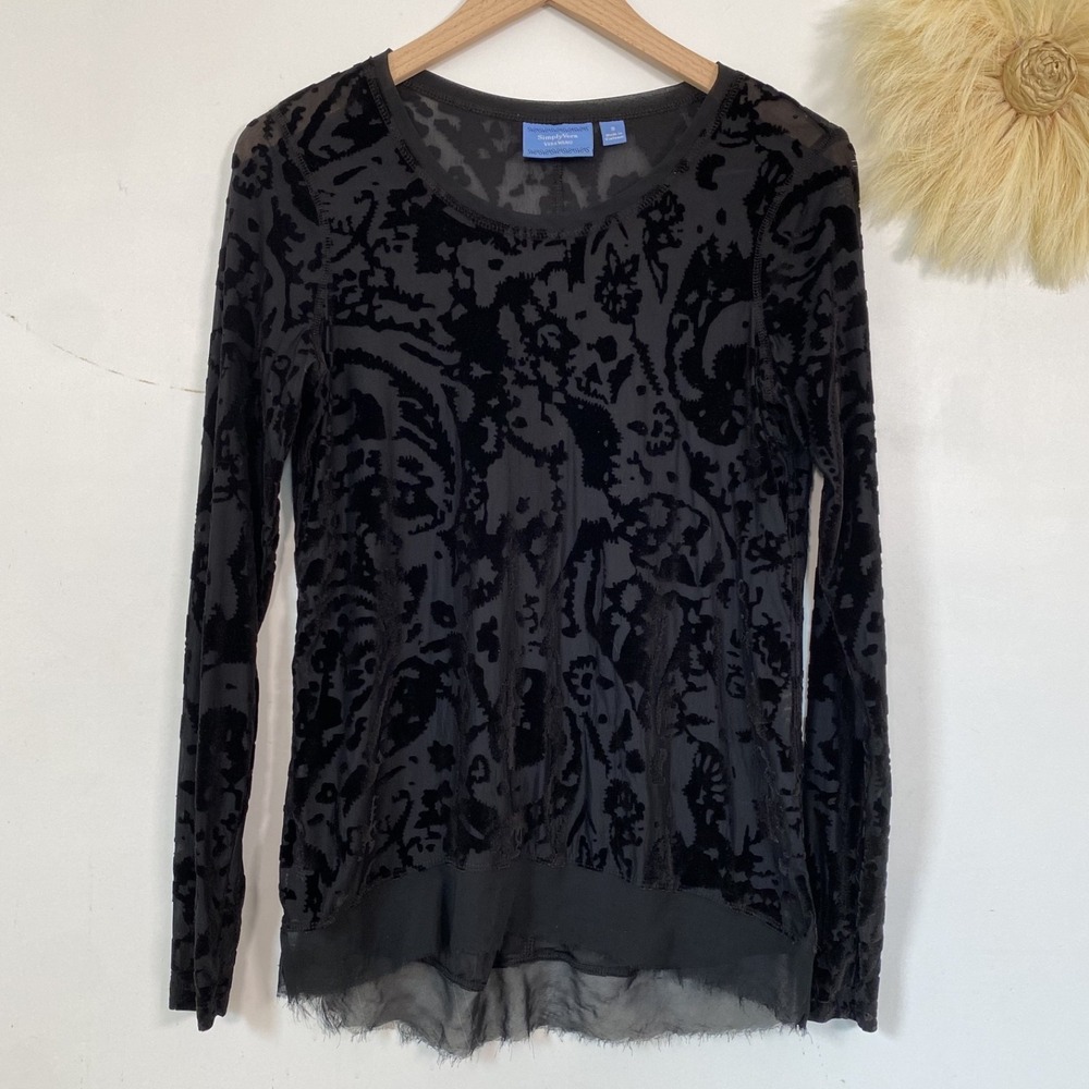 Simply Vera Wang Womens Y2K Whimsigoth Velvet Burnout‎ Top Size S Fairy Grunge